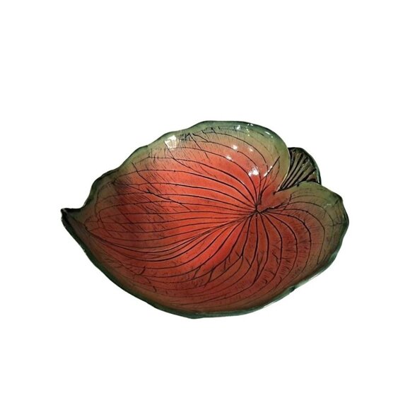 Red Hosta Leaf Bowl Trinket Dish Catch All Dorothy Steele Pottery - Picture 3 of 5